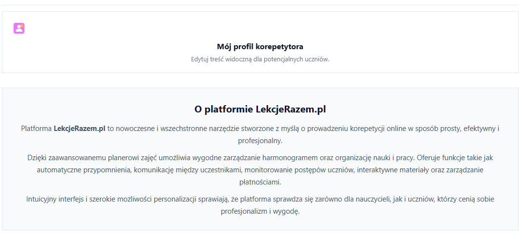 Panel korepetytora — O platformie