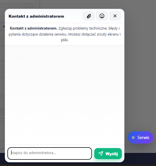 Panel korepetytora — Kontakt z administratorem