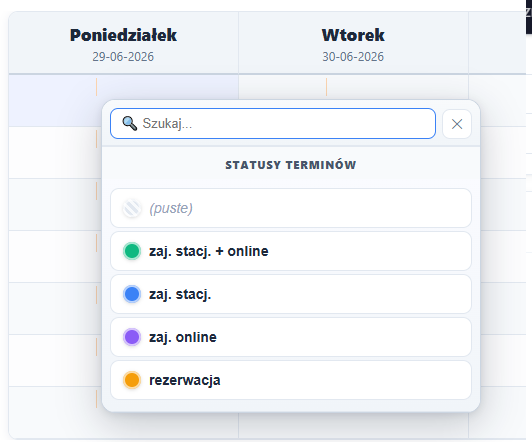 Panel korepetytora — Statusy terminów (kolory)