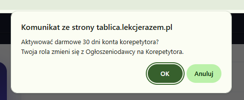 Konto ogłoszeniodawcy — Przejście na konto Korepetytora