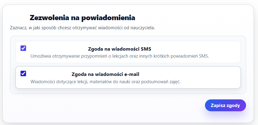 Konto ucznia — Zgody na powiadomienia