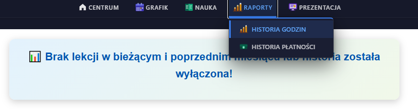 Konto ucznia — Raporty — historia godzin