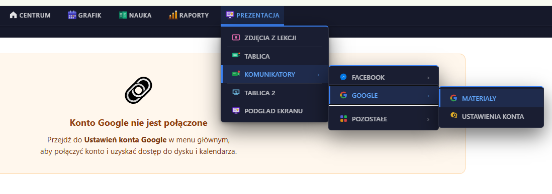 Konto ucznia — Konto Google — niepołączone