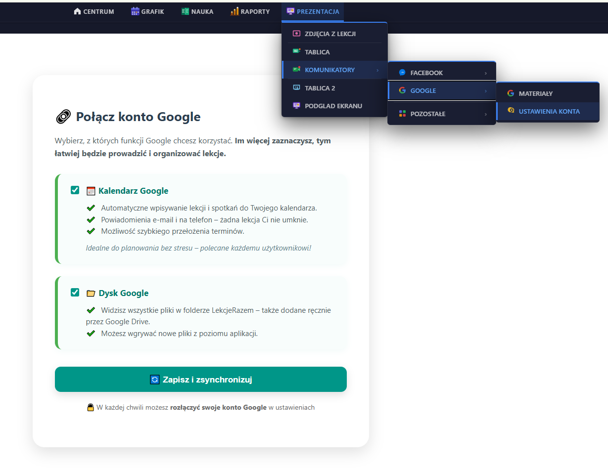 Konto ucznia — Łączenie konta Google