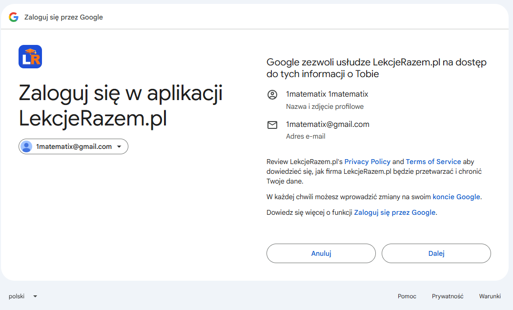 Konto ucznia — Zgoda na podstawowe dane
