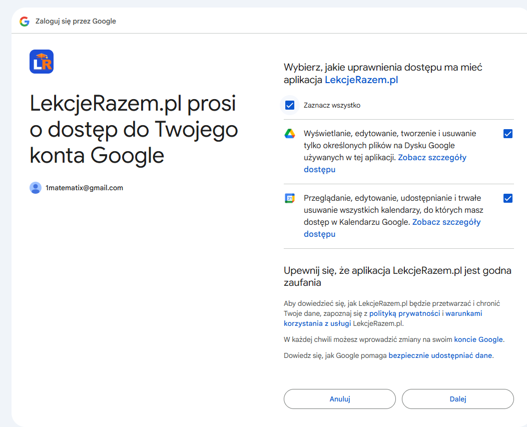 Konto ucznia — Uprawnienia dostępu